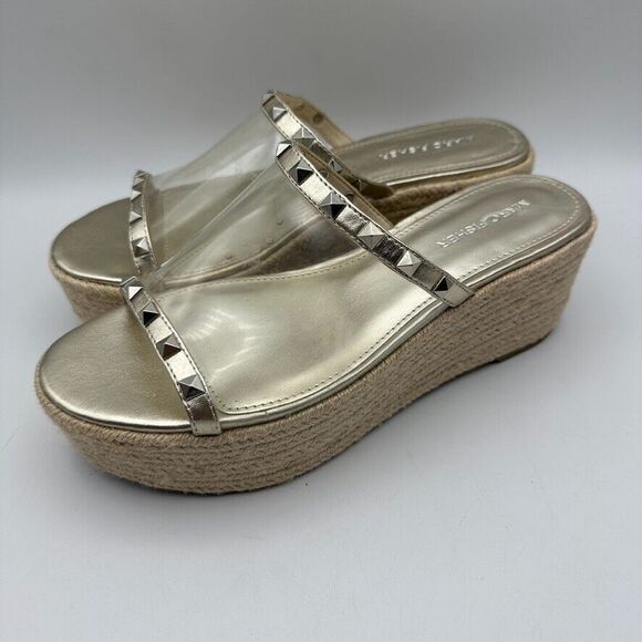 Marc Fisher Gold/Clear Espadrille Platform Sandals Size 8M Beach Cute‎ Slip On - Picture 1 of 8